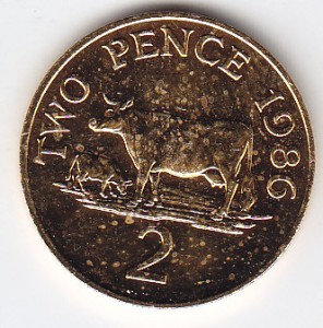 guernsey 1986 two pence unc gold plated