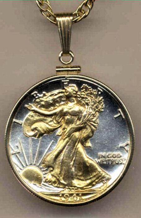 Walking Liberty Half Dollar Silver & Gold Plated Coin Necklace #1 | eBay