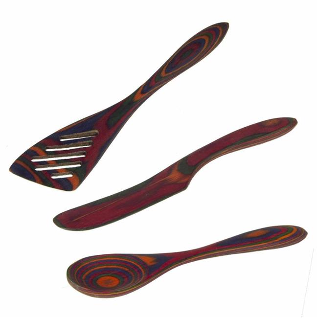 Island Bamboo 3pc 8" Rainbow Pakkawood Small Wooden Kitchen Utensil Set