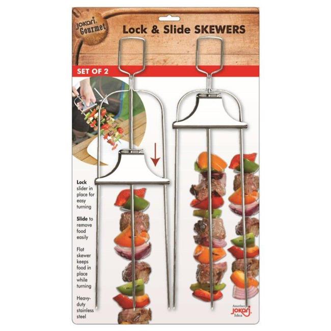Jokari Gourmet Stainless Steel 3Prong Lock & Slide Skewers Set of 2