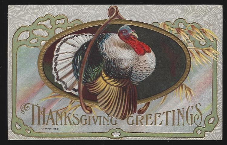 Postcard - Thanksgiving Greeting Postcard with Turkey and Wish Bone