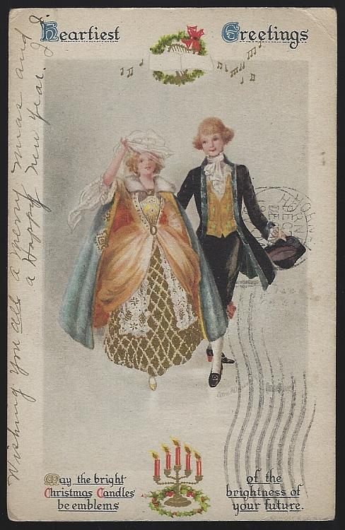 Postcard - Christmas Postcard with Colonial Couple
