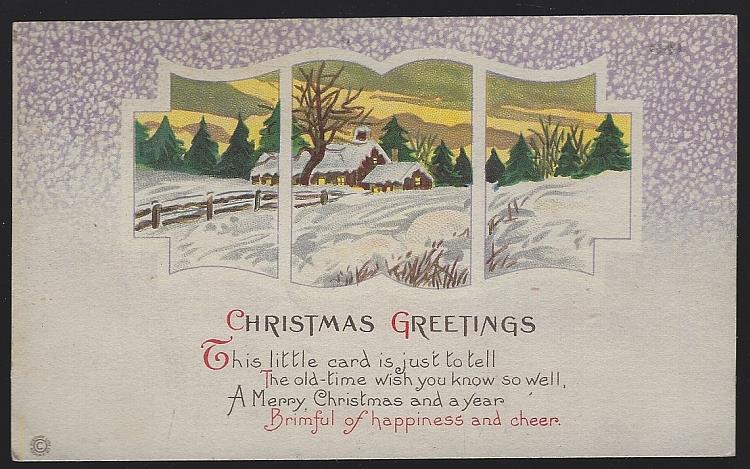 Postcard - Christmas Greetings Postcard with Snowy Landscape and House