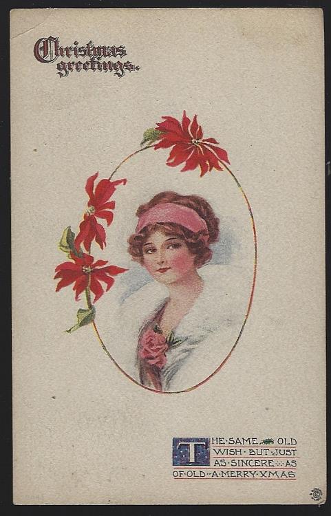 Postcard - Christmas Greetings Postcard with Lovely Lady