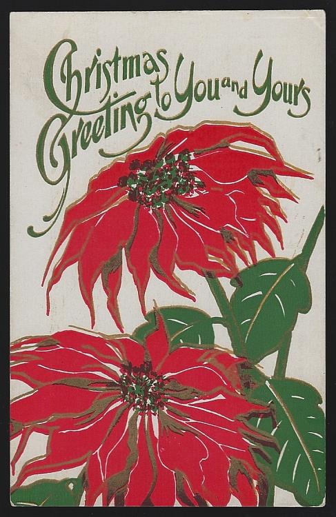 Postcard - Christmas Greeting Postcard with Poinsettias