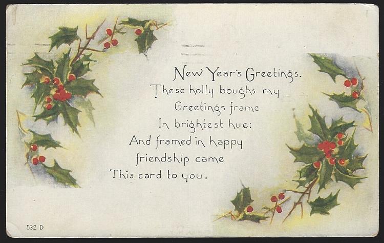 Postcard - New Year Greetings Postcard with Holly