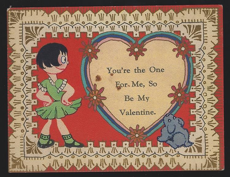 Valentine - Vintage Valentine with Little Girl and Her Dog