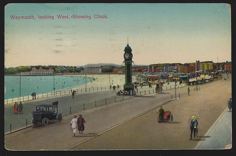 Postcard - Looking West Showing Clock, Weymouth, England