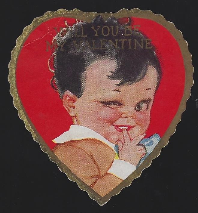 Valentine - Vintage Heart Shaped Valentine Card with Little Boy