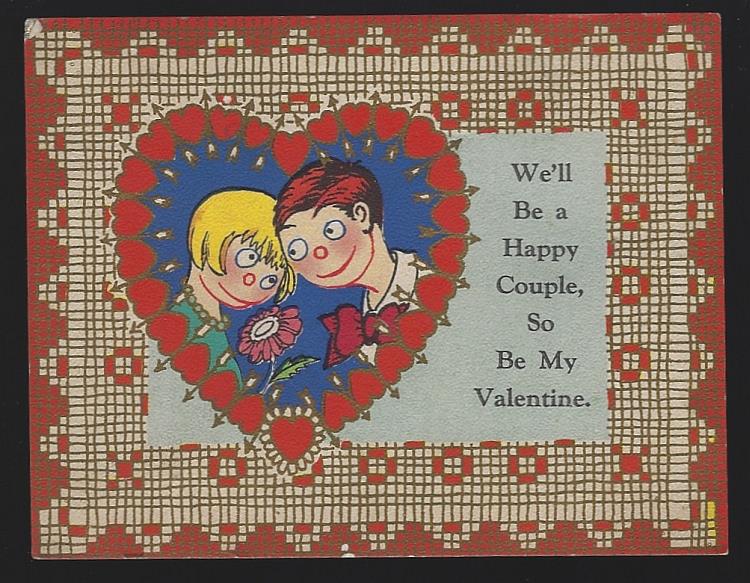 Valentine - Vintage Valentine Card with Little Boy and Little Girl