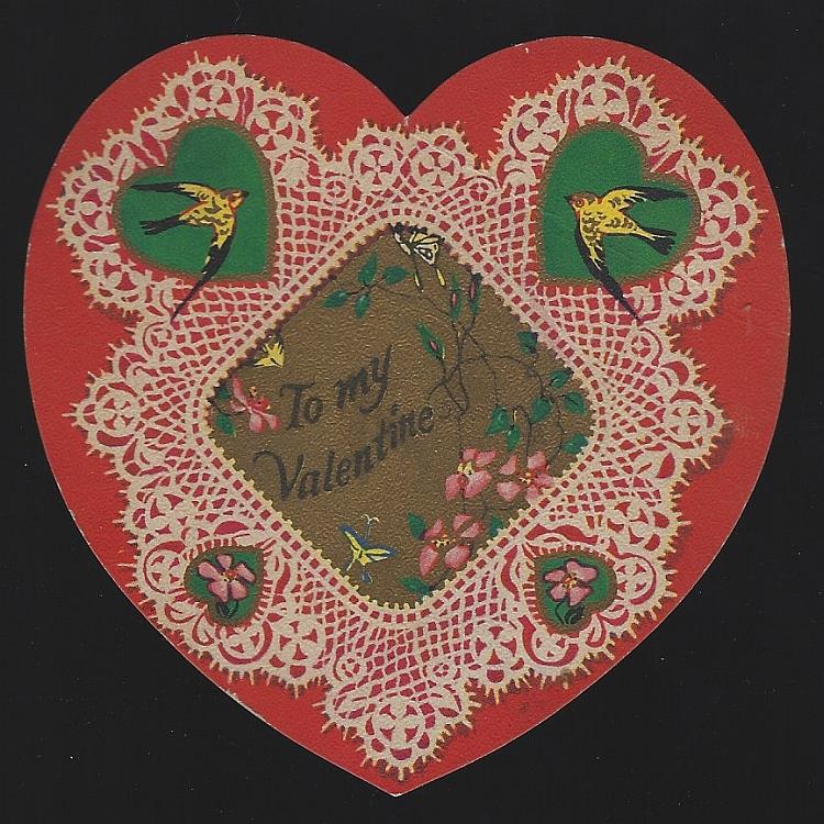 Valentine - Vintage Heart Shaped Valentine Card with Birds