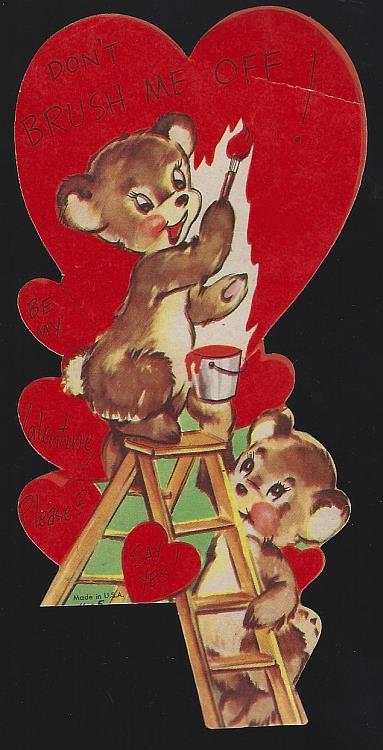 Valentine - Vintage Valentine Card with Bears on a Ladder Painting