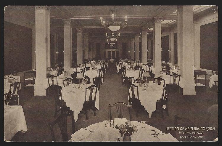 Postcard - Main Dining Room, Hotel Plaza, San Francisco, California