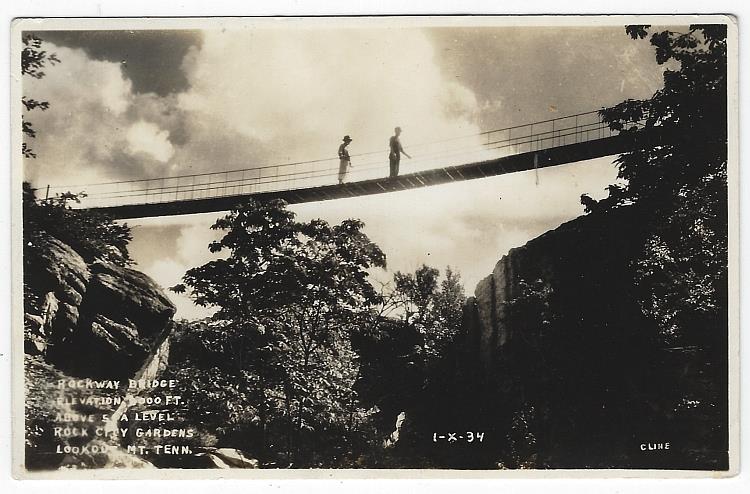 Postcard - Real Photo Postcard of Rockway Bridge, Rock City Gardens, Lookout Moutain, Tennessee