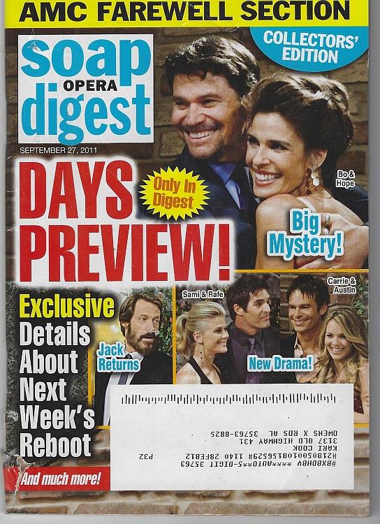 Image for SOAP OPERA DIGEST SEPTEMBER 27, 2011