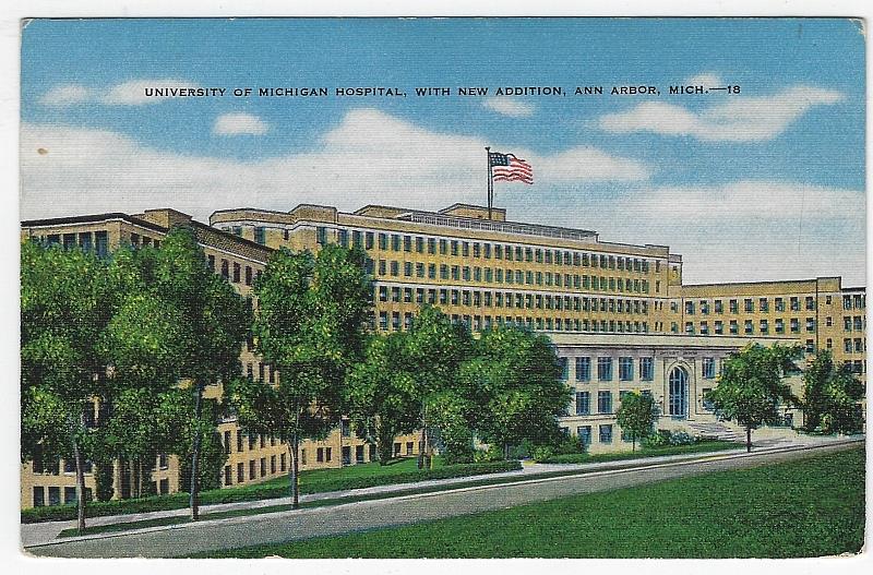 Postcard - University of Michigan Hospital, with New Addition, Ann Arbor, Michigan