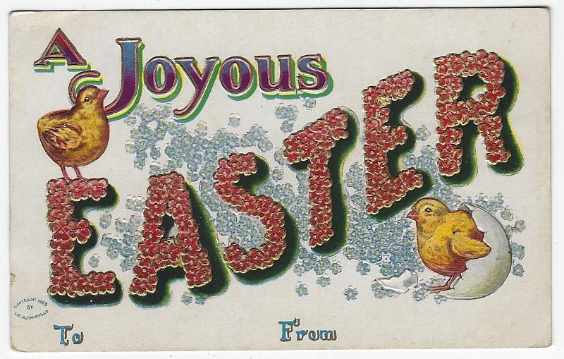 Postcard - Joyous Easter Postcard with Chicks and Flowers