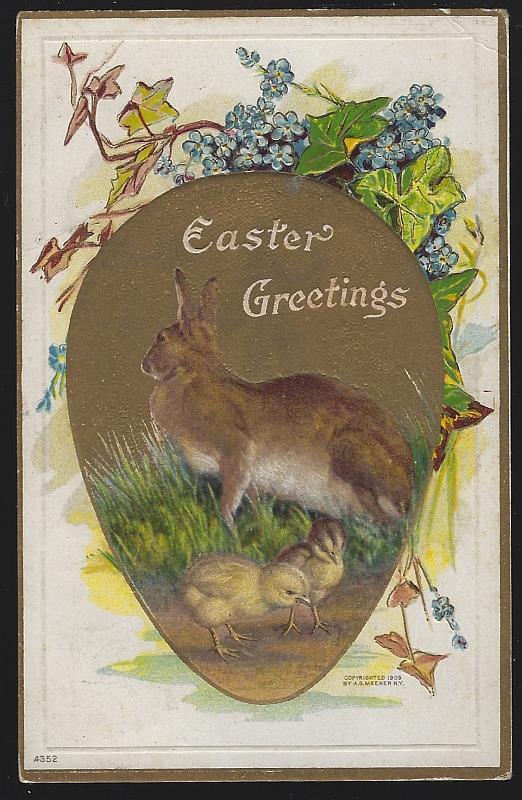 Image for EASTER GREETINGS POSTCARD WITH BUNNY AND CHICKS