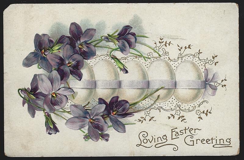 Postcard - Loving Easter Greeting Postcard with Eggs and Violets