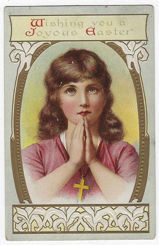 Postcard - Wishing You a Joyous Easter Postcard with Little Girl Praying