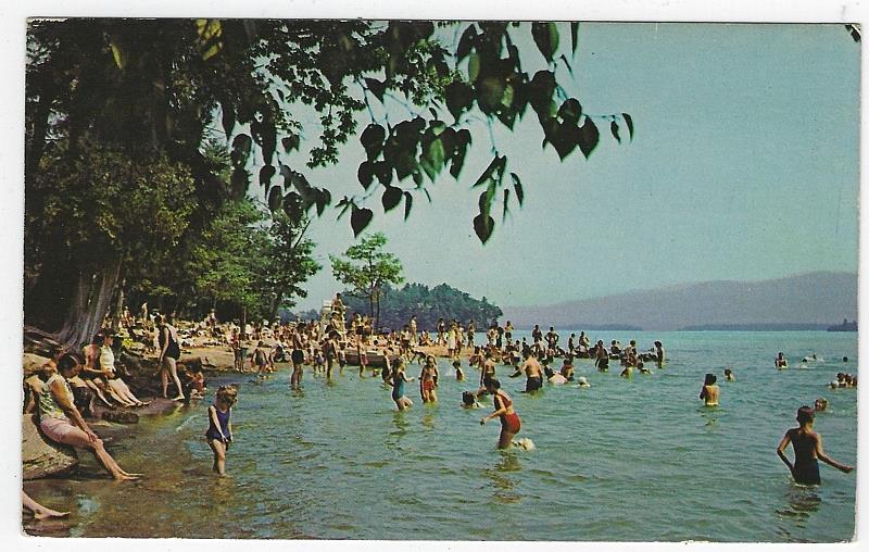Postcard - Public Camp Site and Beach at Hearthstone State Park, Lake George, New York