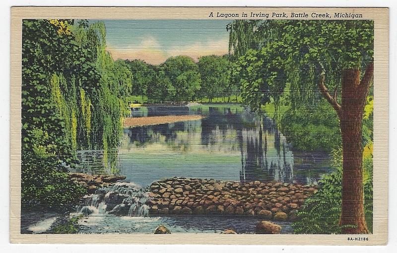 Postcard - Lagoon in Irving Park, Battle Creek, Michigan