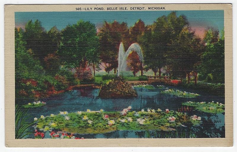 Postcard - Lily Pond, Belle Isle Park, Detroit, Michigan