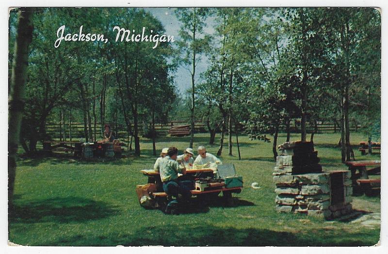 Postcard - Roadside Picnic Table, Jackson, Michigan