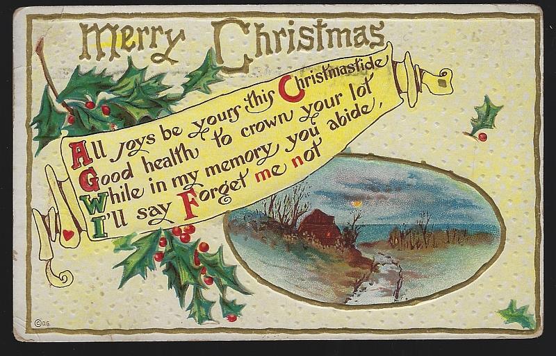 Postcard - Merry Christmas Postcard with Seascape and Holly