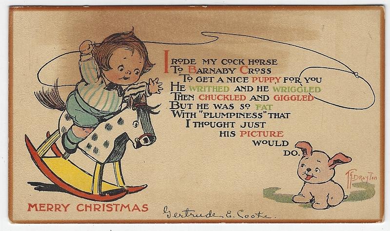 Postcard - Merry Christmas Grace Drayton Postcard Little Boy and Puppy