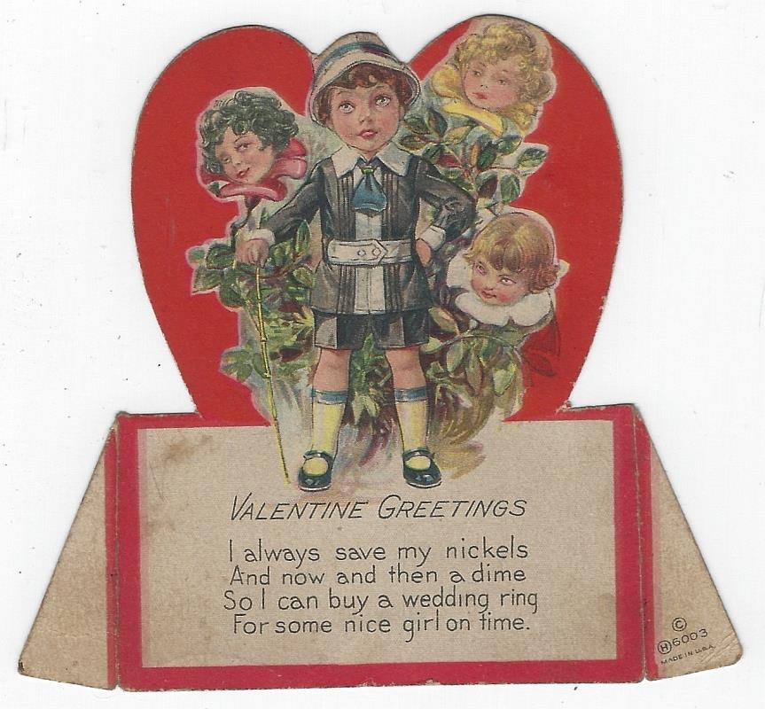 Valentine - Vintage Valentine Card with Little Boy and Flower Girls