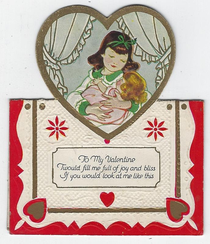 Valentine - Vintage Valentine Card with Little Girl and Baby