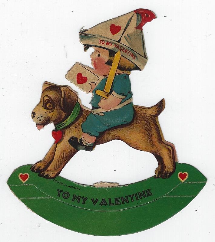 Valentine - Vintage Valentine Card with Little Soldier Boy Riding a Dog