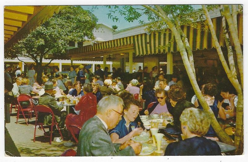 Postcard - Luncheon on Patio, Farmer's Market, Los Angeles, California