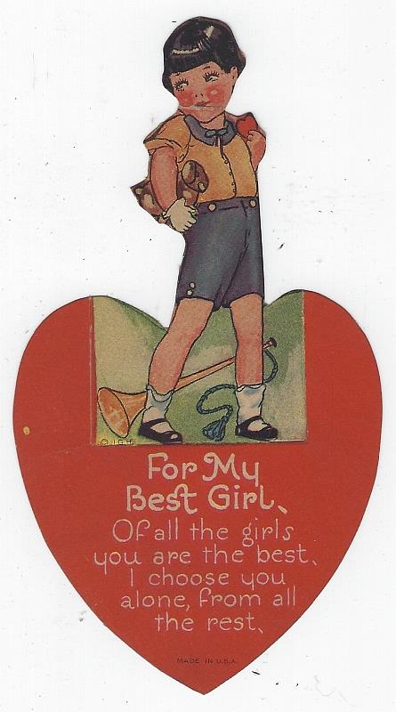 Valentine - Vintage Valentine Card with Little Boy for My Best Girl