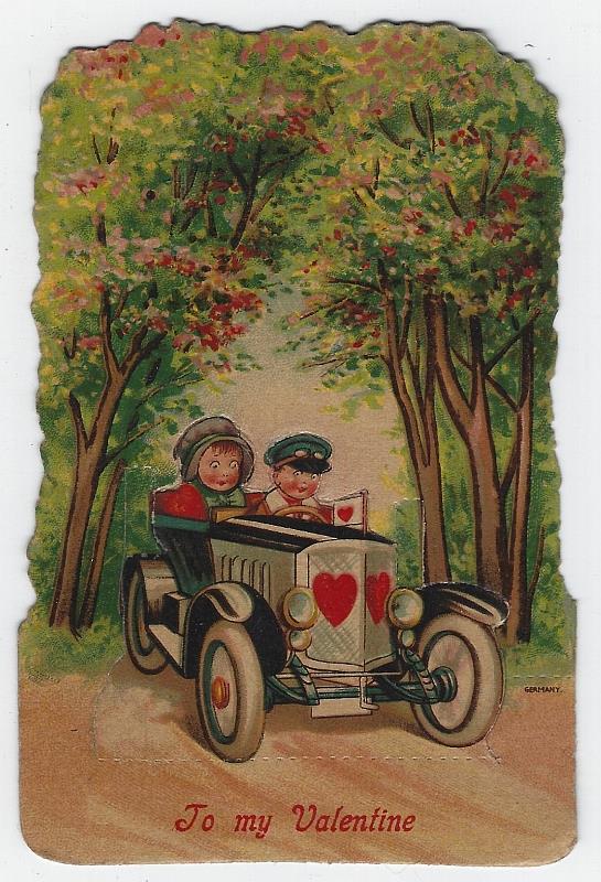 Valentine - Vintage Valentine Card with Little Girl in Car and Chauffeur