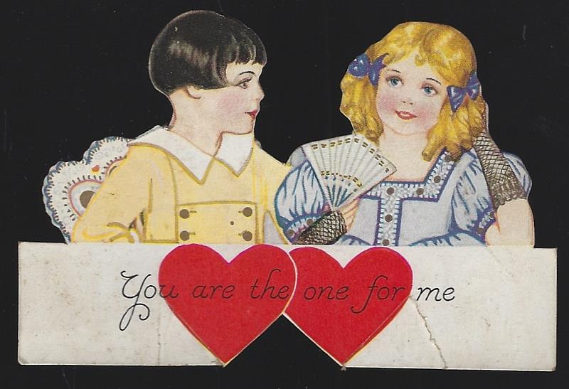 Valentine - Vintage Valentine Card with Little Boy and Girl
