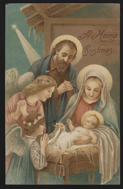 Postcard - Religious Merry Christmas Postcard with Nativity Scene