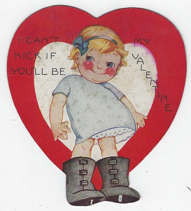 Image for HEART SHAPED VINTAGE VALENTINE CARD WITH LITTLE GIRL IN RUBBER BOOTS