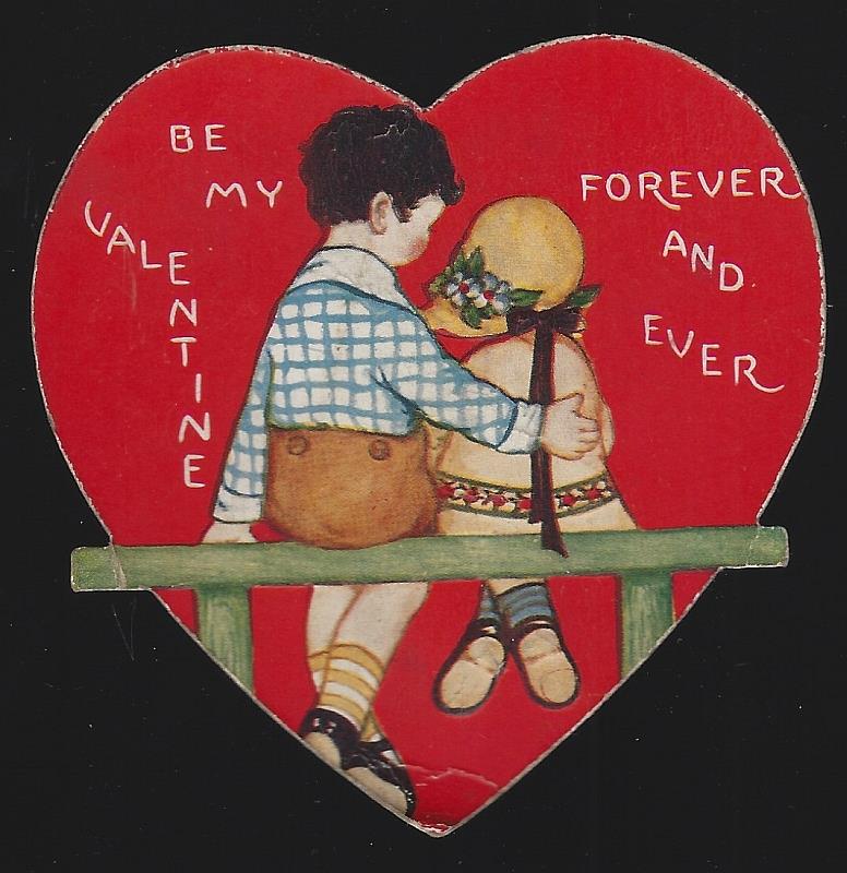 Image for HEART SHAPED VINTAGE VALENTINE CARD WITH LITTLE GIRL AND BOY