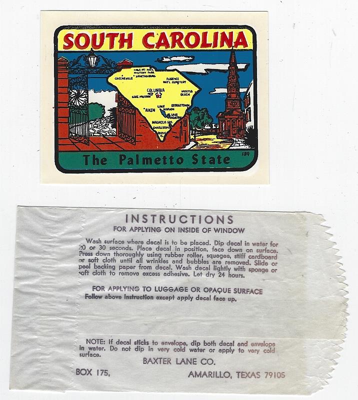 Sticker - Vintage Souvenir Decal from South Carolina