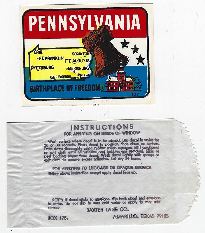 Sticker - Vintage Souvenir Decal from Pennsylvania