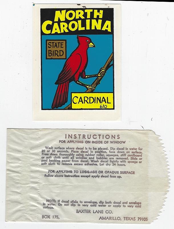 Sticker - Vintage Souvenir Decal from North Carolina