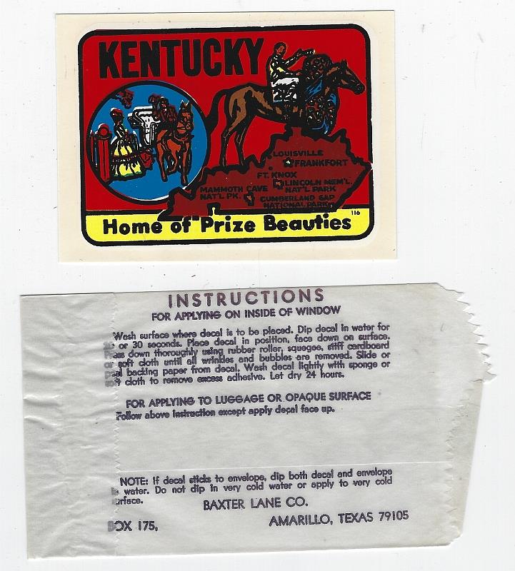 Sticker - Vintage Souvenir Decal from Kentucky