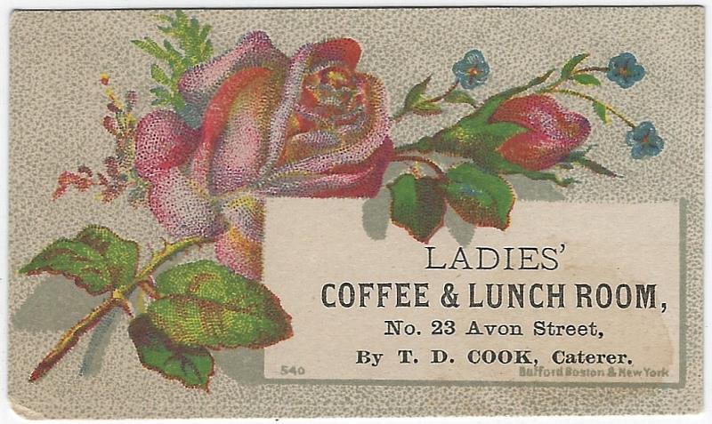 Advertisement - Victorian Trade Card for Ladies' Coffee and Lunch Room with Roses