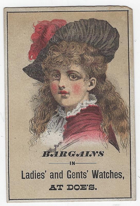 Advertisement - Victorian Trade Card for Doe's Watches