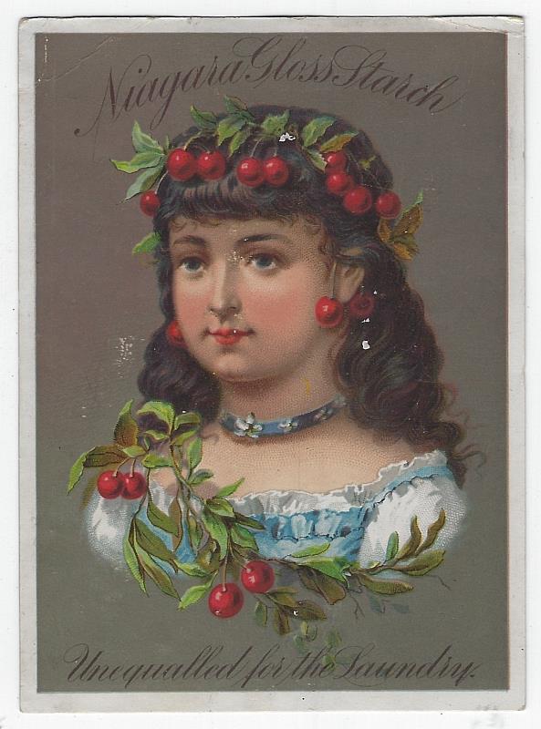 Advertisement - Victorian Trade Card for Niagara Starch with Lovely Girl and Cherries