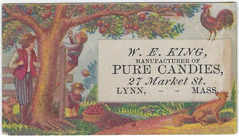Advertisement - Victorian Trade Card for W.E. King Pure Candies, Lynn, Massachusetts