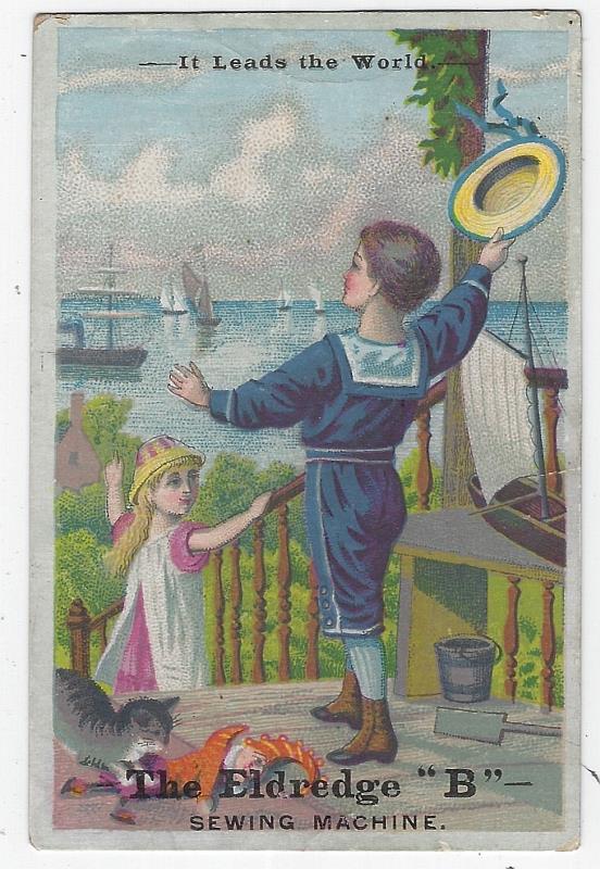 Advertisement - Victorian Trade Card for Eldredge B Sewing Machine