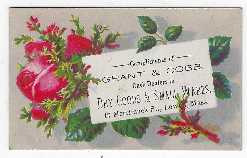Advertisement - Victorian Trade Card for Grant and Cobb Dry Goods, Lowell, Massachusetts